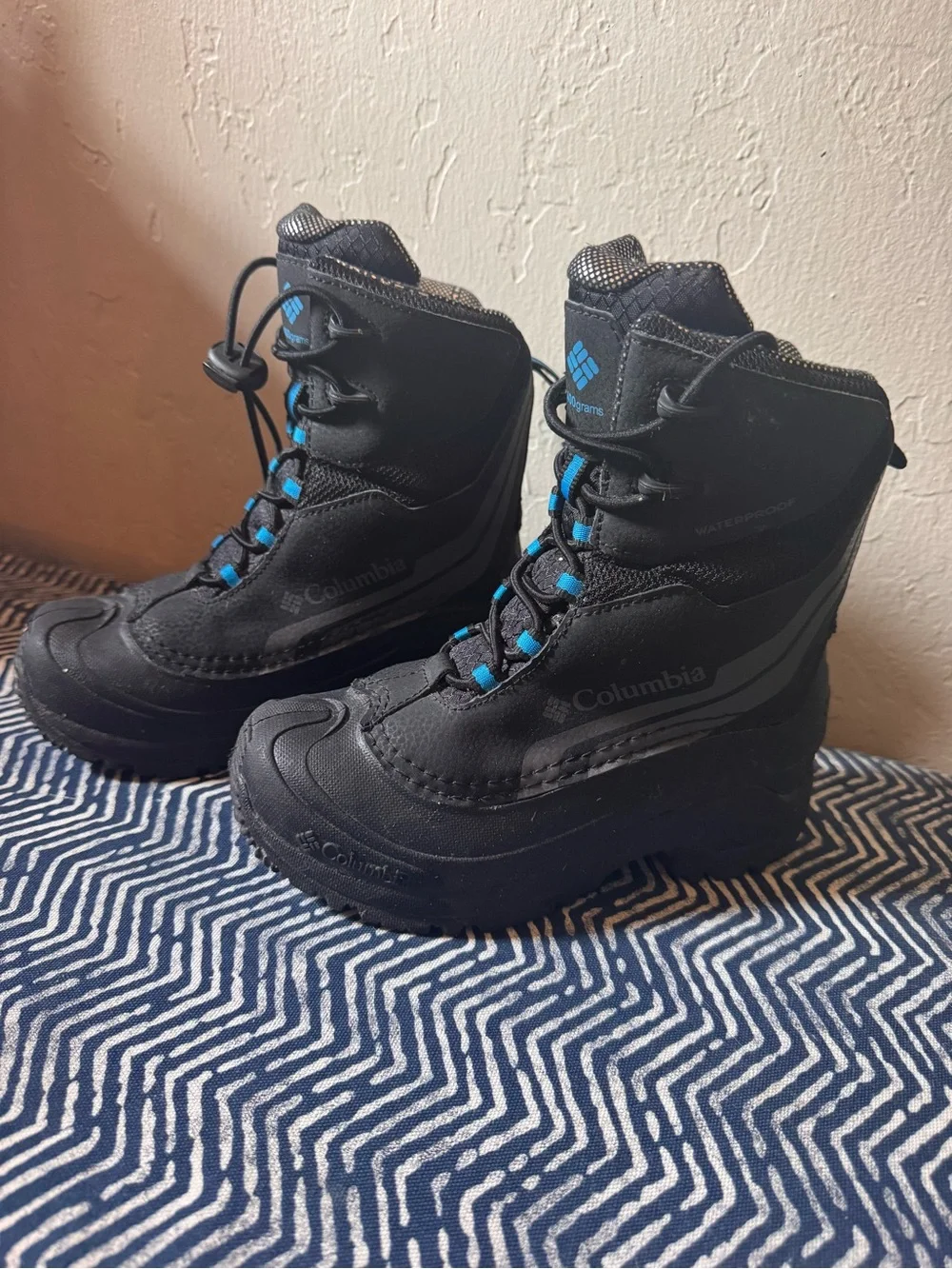 Columbia Kids Black Boots with Blue Accents